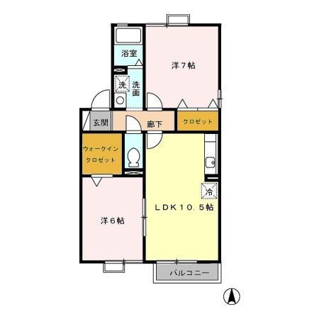 ディアコートA(2LDK/2階)の間取り写真
