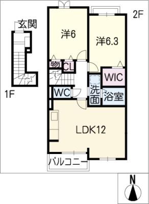 プリムラII(2LDK/2階)の間取り写真