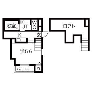 UNリヴィエール高松(1K/1階)の間取り写真