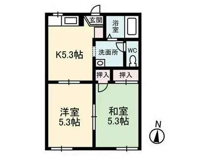 プラザフローテル A棟(2K/2階)の間取り写真