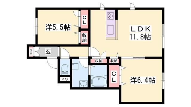 エミマリー川西台(2LDK/1階)の間取り写真