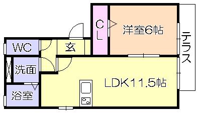 リーベ B棟(1LDK/2階)の間取り写真