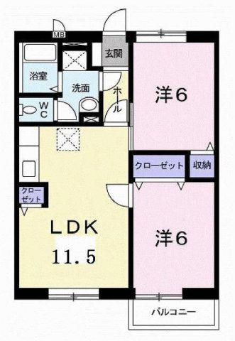 サニースポットB(2LDK/1階)の間取り写真