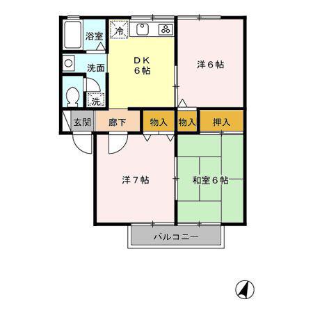 サウスメゾンA(3DK/2階)の間取り写真