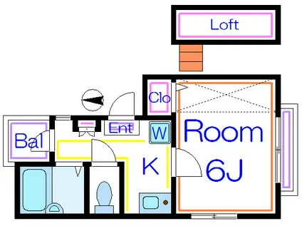 フラットK(1K/1階)の間取り写真