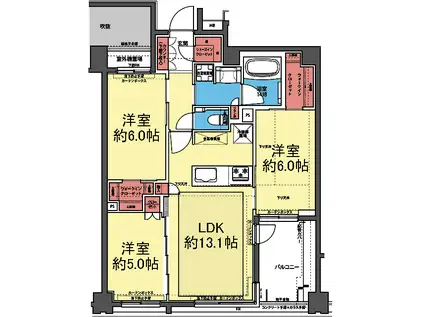 KDXレジデンス横濱紅葉坂(3LDK/5階)の間取り写真