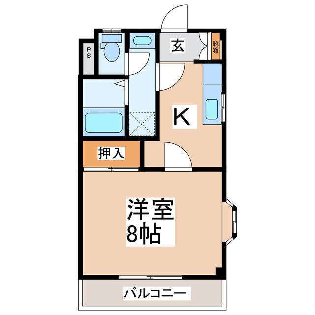 大洋ヒルズ 東(1K/2階)の間取り写真