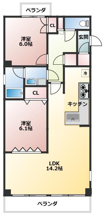 コントレール桜(2LDK/5階)の間取り写真