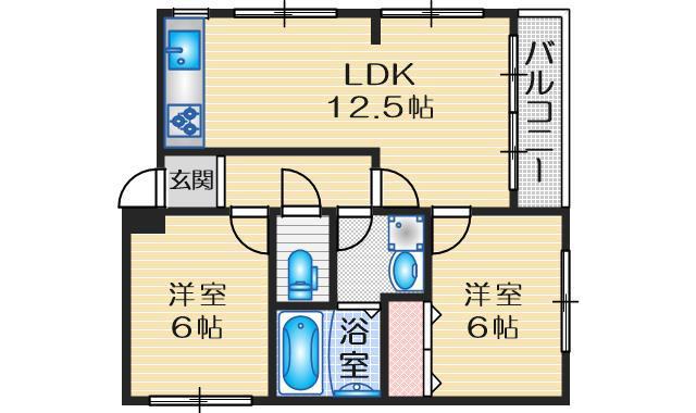言野ビル(2LDK/3階)の間取り写真