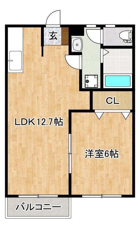 エスポワールハイツB(1LDK/2階)の間取り写真