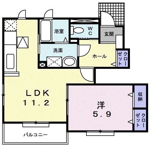 サニー鎗町V(1LDK/1階)の間取り写真