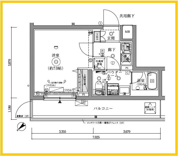 アルコバレーノ菊名(1K/2階)の間取り写真