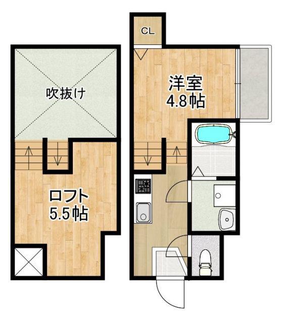 MODERN PALAZZO ISAHAYA HATTEN(1SK/2階)の間取り写真