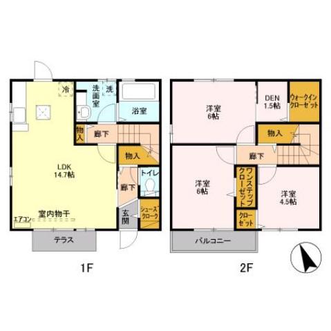 フェニックス小仙波E棟(3LDK/1階)の間取り写真