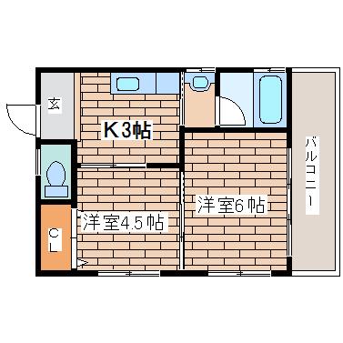 パンション飛松(2K/4階)の間取り写真
