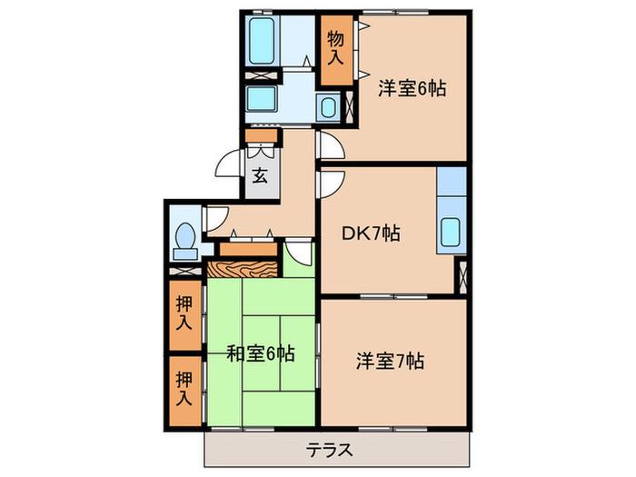 エスプリ神屋(3DK/1階)の間取り写真