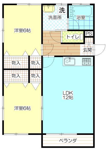 田島ハイツC(2LDK/2階)の間取り写真