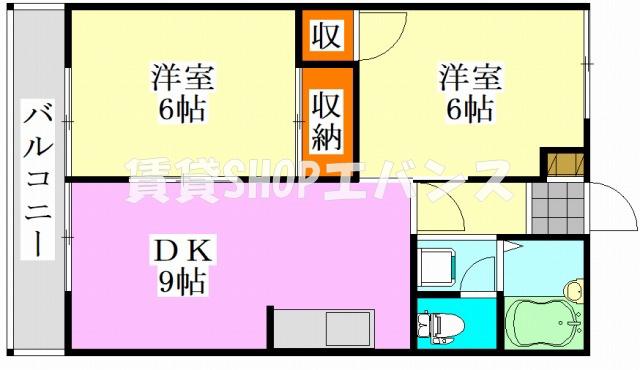 ハイツカテリーナIII(2DK/2階)の間取り写真