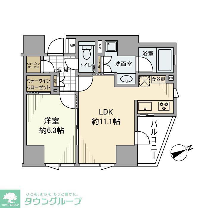 ディアクオーレ白金高輪(1LDK/6階)の間取り写真