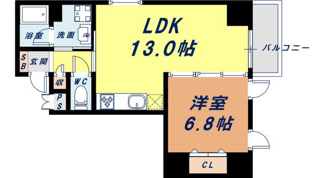 プレ上本町(1LDK/6階)の間取り写真