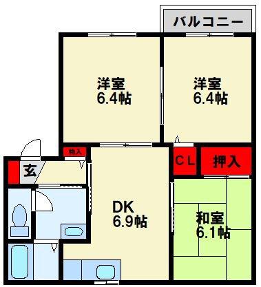 アルトリザイヤA棟(3DK/2階)の間取り写真