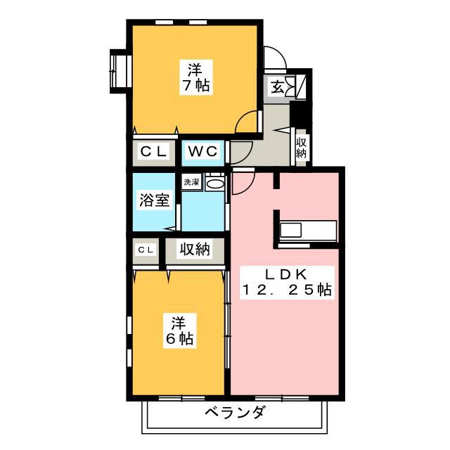 イースト・ヒルズ湘南(2LDK/2階)の間取り写真