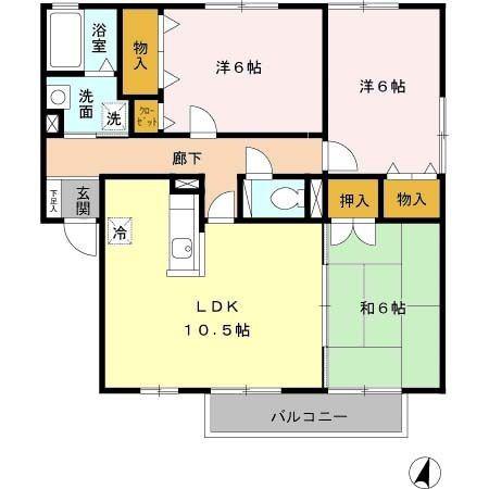 クレールプラザ立花A棟(3LDK/2階)の間取り写真