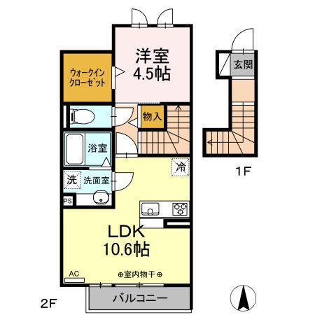 カメリア・ウサ(1LDK/2階)の間取り写真