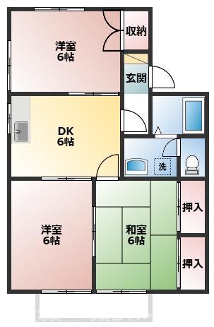 名鉄犬山線 扶桑駅 徒歩16分 2階建 築34年(3DK/2階)の間取り写真