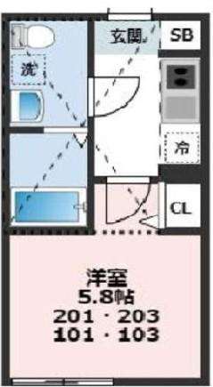 ガーデンヒルズ武蔵小杉(1K/2階)の間取り写真