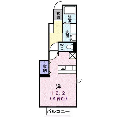 ローザ・アルベロB棟(ワンルーム/1階)の間取り写真
