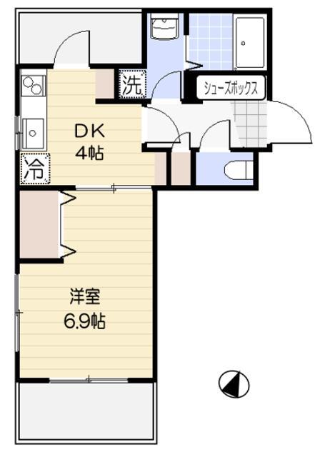 グリーンコート一の坂(1DK/2階)の間取り写真