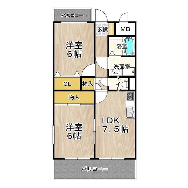アルカディア箕輪(2LDK/1階)の間取り写真