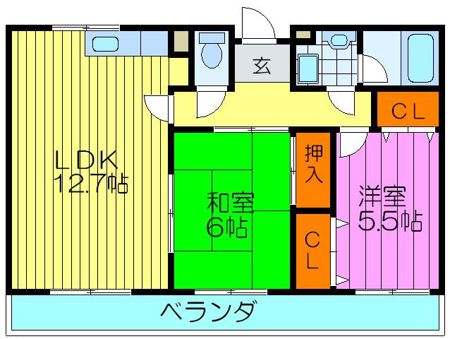 フレアコートコスモ(2LDK/5階)の間取り写真