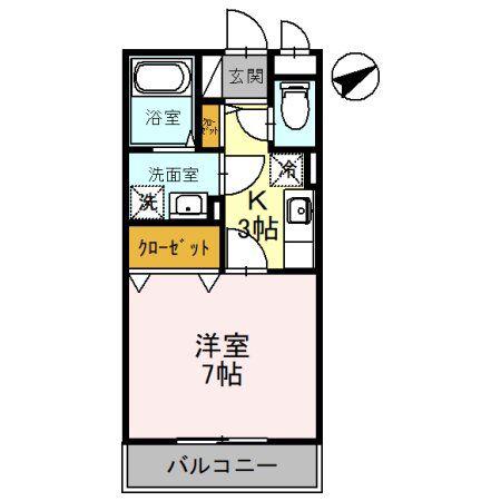グランフィールドIII(1K/1階)の間取り写真
