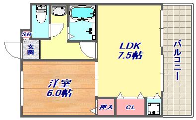 阪神本線 魚崎駅 徒歩4分 3階建 築43年(1DK/3階)の間取り写真