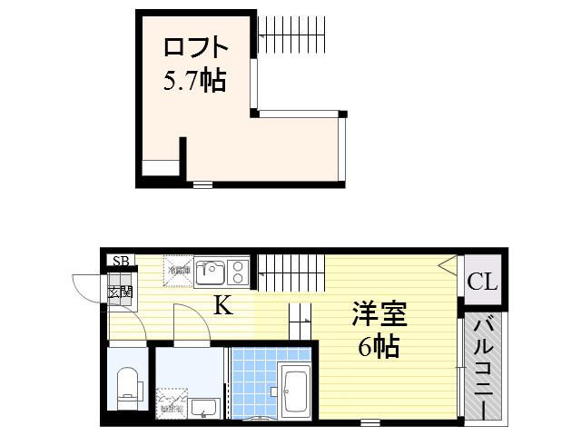ハーモニーテラス中浜2(1K/2階)の間取り写真