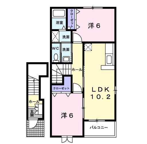 パルククレール・ササキA(2LDK/2階)の間取り写真