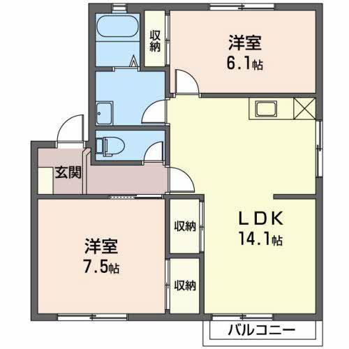 フレグランス日詰(2LDK/2階)の間取り写真