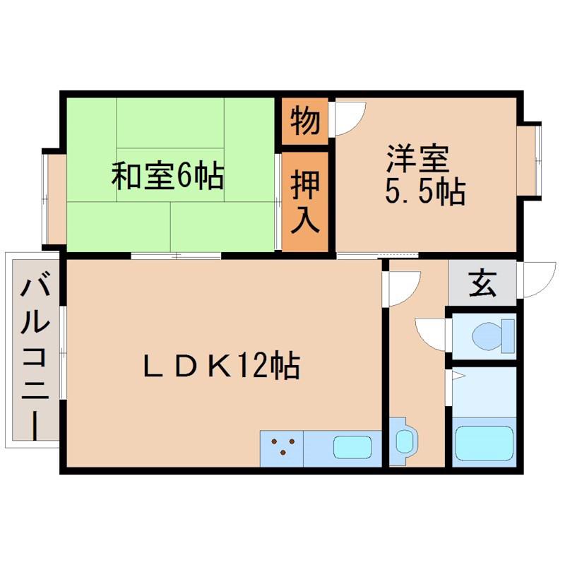 コーポ石田(2LDK/1階)の間取り写真