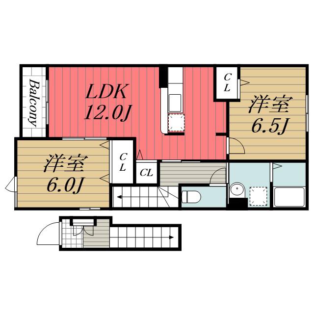 シャルマン A /旭五所(2LDK/2階)の間取り写真