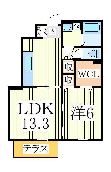 グリーンヴィラカラビナB(1LDK/1階)の間取り写真
