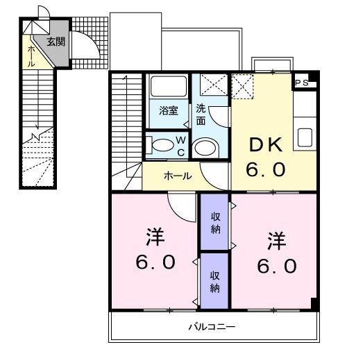 みやII(2DK/2階)の間取り写真