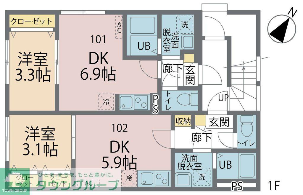 カインドネス小田急相模原VI(1DK/1階)の間取り写真