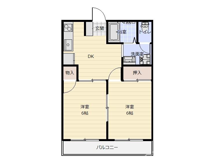ディアーアイランドA(2DK/2階)の間取り写真