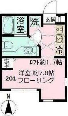 シエルN棟(1K/2階)の間取り写真