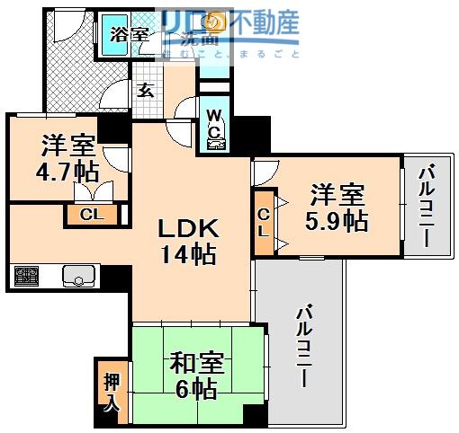 パレ武庫川プルミエールIII(3LDK/2階)の間取り写真