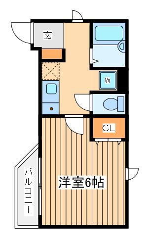 タウンフィールド2-B(1K/2階)の間取り写真