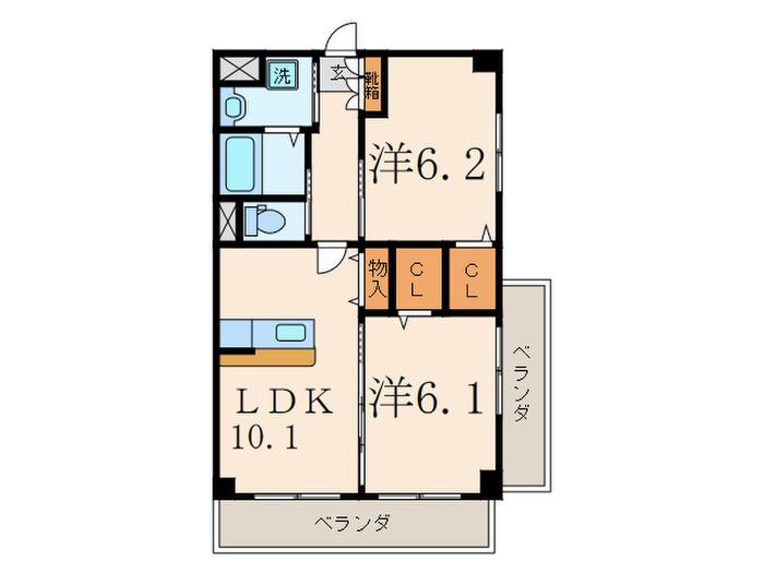 エクセルコート二子新地(2LDK/3階)の間取り写真