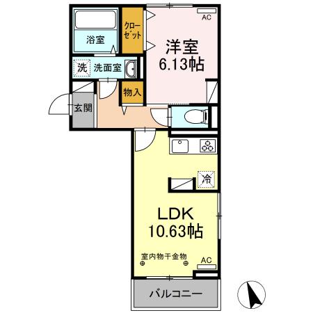 エスポワール合川 B棟(1LDK/1階)の間取り写真